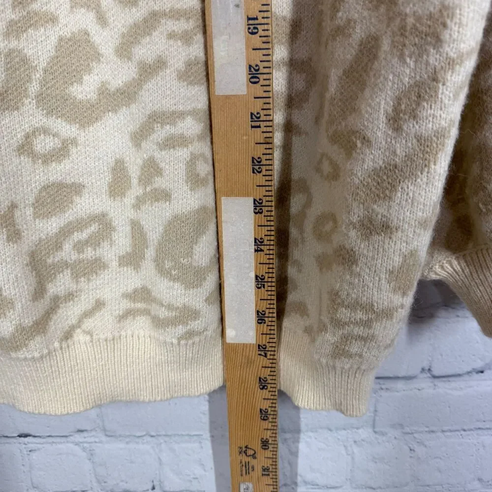Beige Leopard Print Oversized Sweater Mediun Pullover Animal Pattern Knit Top - Picture 6 of 6